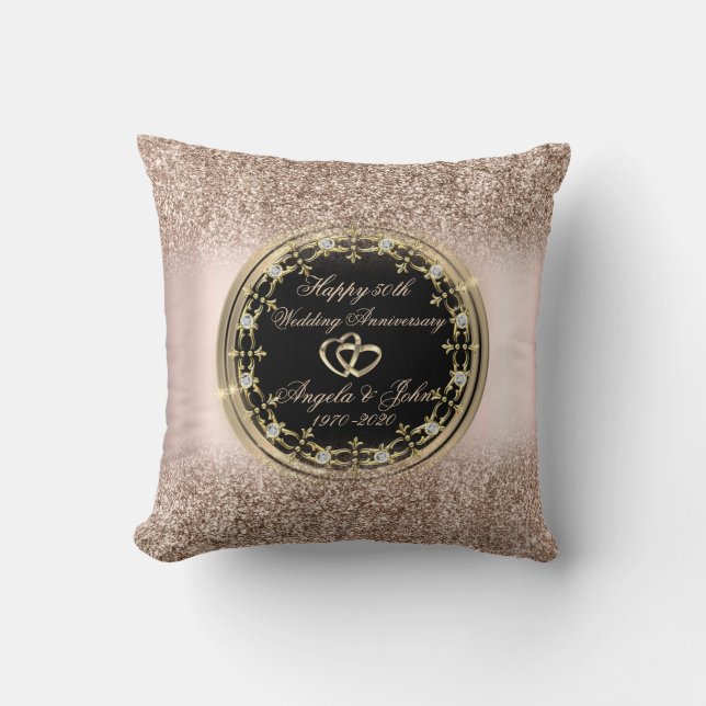 Coussin DiamondsCoeurs Rose Parties scintillant d'or 50e a (Recto)