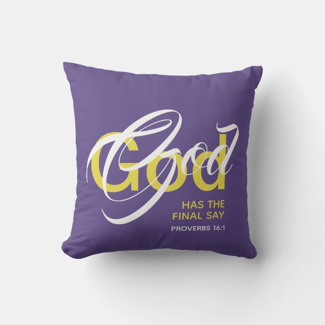 Coussin DIEU A LE DERNIER DIT Monogramme Écriture Violette (Recto)