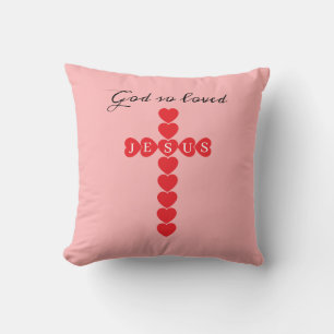 Coussin Dieu Aima Tant le Monde Cœur Rouge Croix Rose