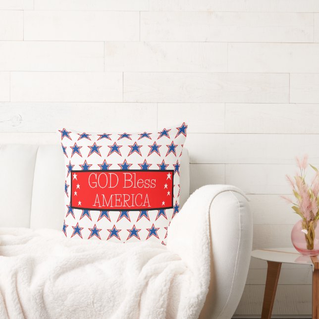 Coussin Dieu Béni Amérique Rouge Blanc Bleu Étoiles (Canapé)