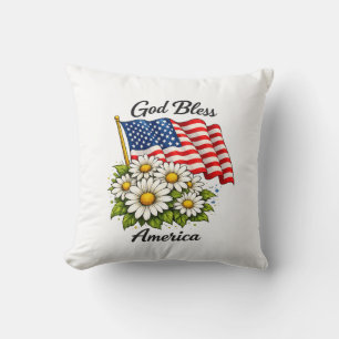 Coussin Dieu bénisse l'Amérique Drapeau américain et margu