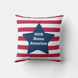 Coussin Dieu bénisse l'Amérique rouge blanc et bleu 