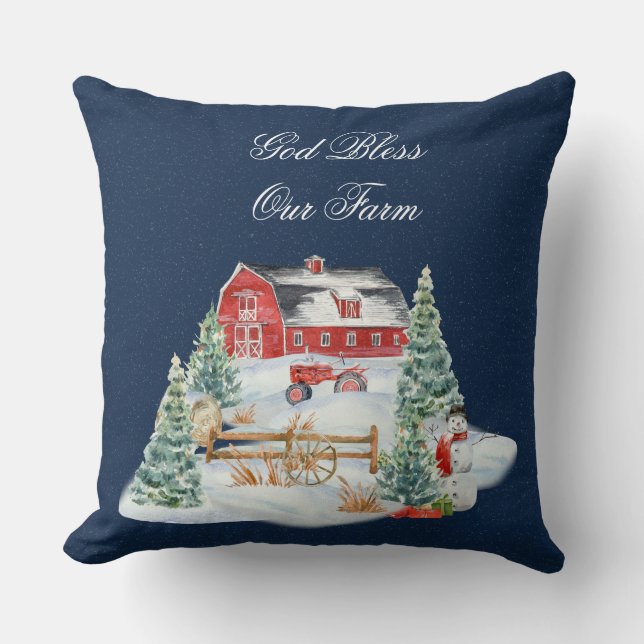 Coussin Dieu bénisse notre ferme scène de la ferme de Noël (Recto)