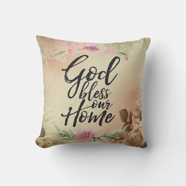 Coussin Dieu bénisse notre maison (Recto)