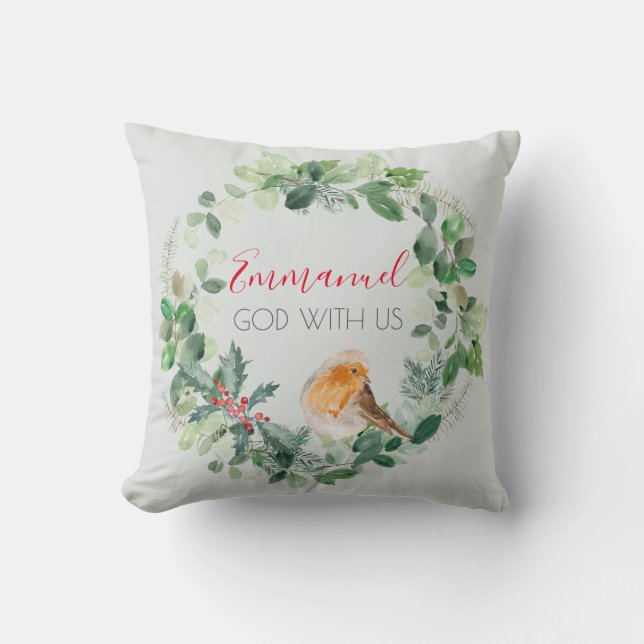 Coussin Dieu Chrétien Avec Nous Couronne De Noël Élégante (Recto)