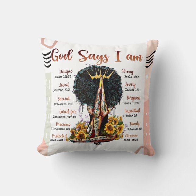 Coussin Dieu dit que je suis Black Christian Femmes Melani (Recto)