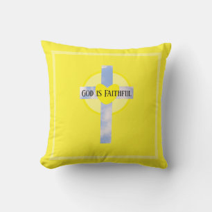Coussin Dieu est Croix fidèle guérison Bible Verse Jaune