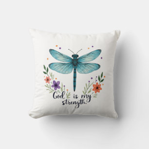 Coussin Dieu est ma force Libellule florale T-Shirt chréti