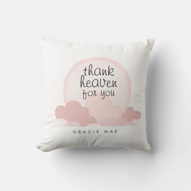 Coussin Dieu merci pour vous | Nuages rose et neutre (Recto)