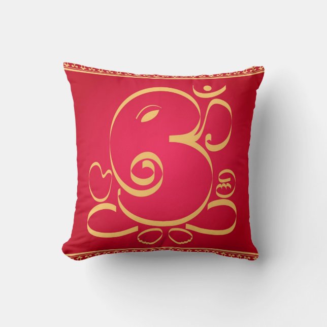 Coussin Dieu OM Ganesha sur le rouge (Recto)