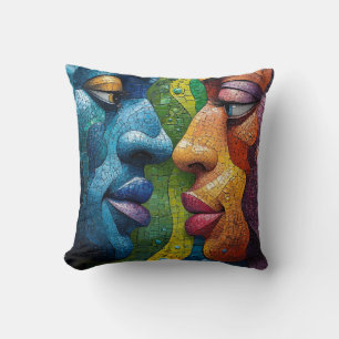 Coussin Digital Face Art - Portrait Abstrait futuriste