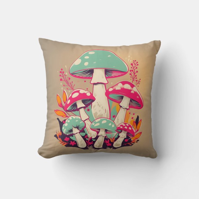 Coussin d'illustration de champignons colorés (Recto)