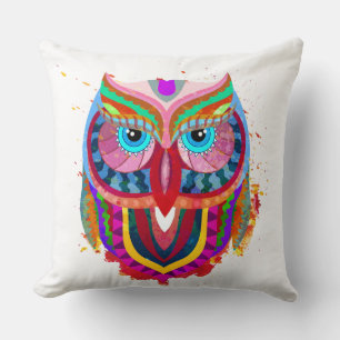 Coussin d'illustration de hibou coloré