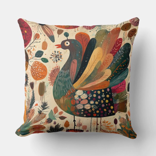 Coussin Dinde rétro boho patchwork d'automne (Recto)