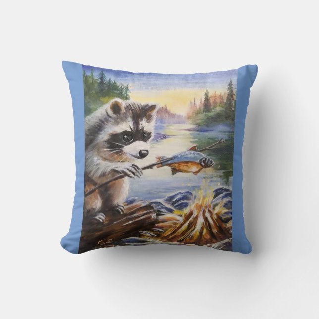 Coussin Dîner Raccoon Poisson (Recto)