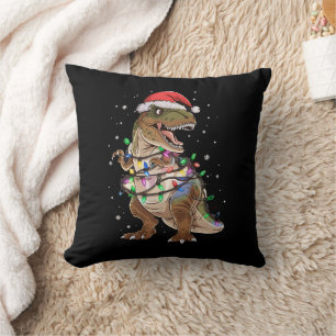Coussin Dinosaur T-rex Arbre Chandail de Noël Xmas Dino