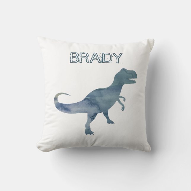 Coussin Dinosaure Bleu Trex Nom personnalisé Jeu d'oreille (Recto)