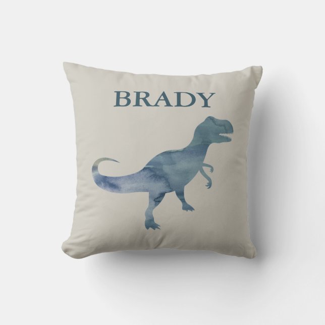 Coussin Dinosaure Bleu Trex Nom personnalisé Jeu d'oreille (Recto)