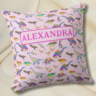 Coussin Dinosaure Coloré Nom Personnalisé