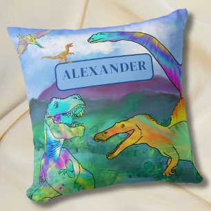 Coussin Dinosaure coloré Nom personnalisé des enfants