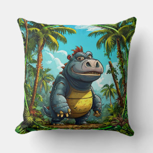Coussin Dinosaure de dessin animé coloré dans la jungle tr