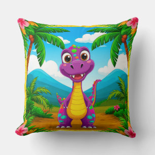 Coussin Dinosaure de dessin animé dans une scène tropicale