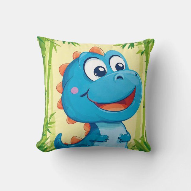 Coussin Dinosaure de dessin en forêt de Bambou (Recto)