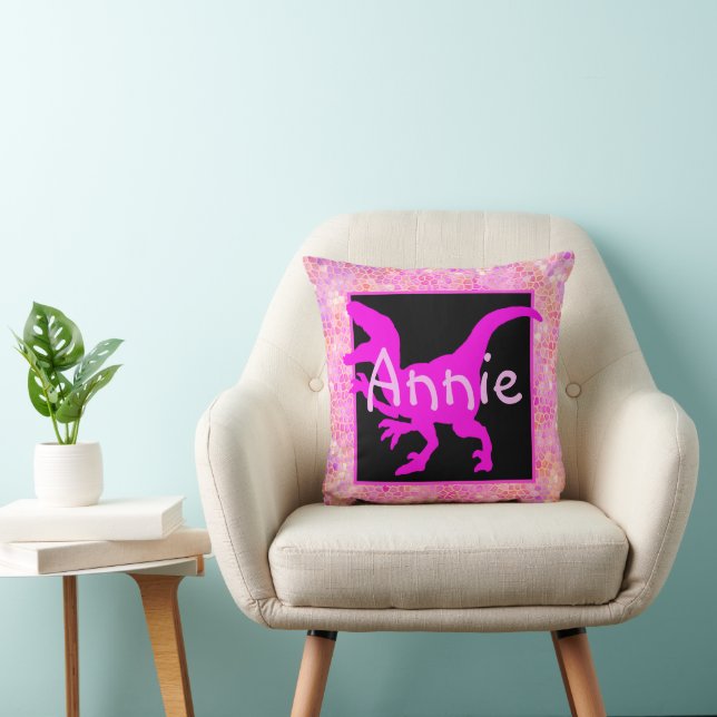 Coussin Dinosaure rose personnalisé caché (Chaise)