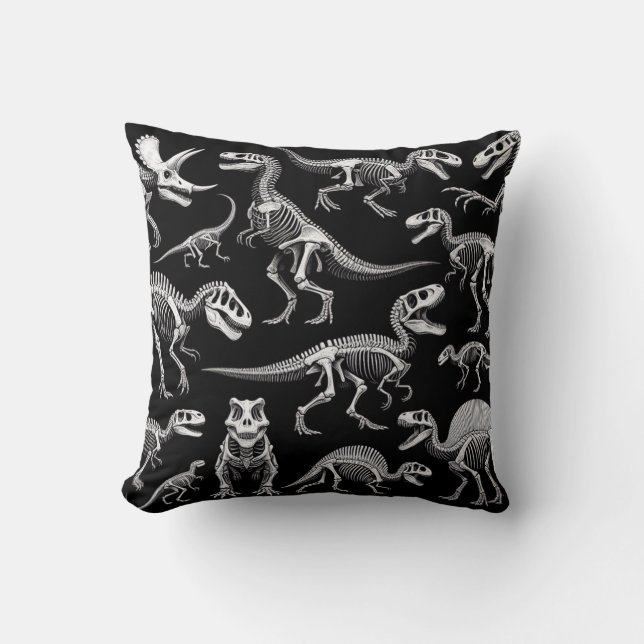 Coussin Dinosaure Skeletons Fossiles Bons Blancs (Recto)