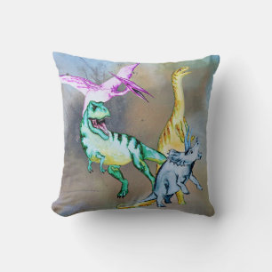 Coussin Dinosaures à l'aquarelle pour enfants