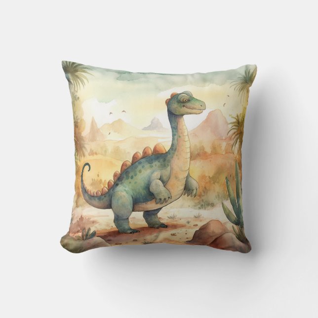 Coussin Dinosaures d'aquarelle pour la chambre des enfants (Recto)