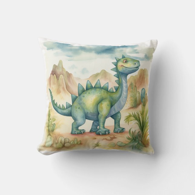 Coussin Dinosaures d'aquarelle pour la chambre des enfants (Recto)