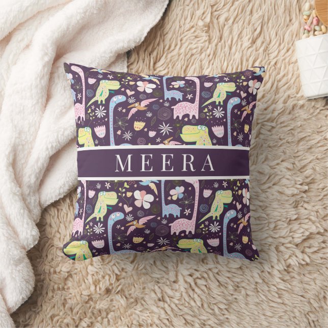 Coussin Dinosaures de dessin mignon Nom du Motif Purple (Couverture)