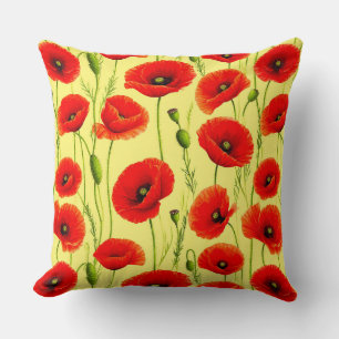 Coussin Disposition de fleurs de pavot sauvage pour espace