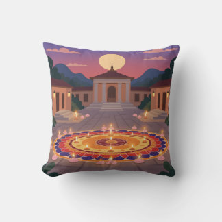 Coussin Diwali 2025 Throw Pillow – Rangoli & Diya Home Dec
