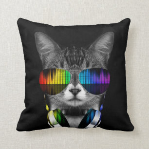 Coussin DJ chat avec lunettes de soleil et casque