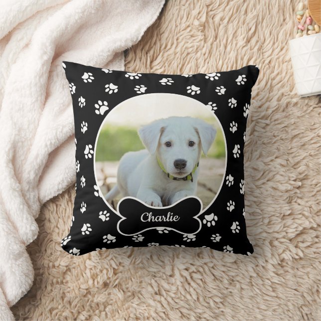 Coussin do-it-yourself Chien Photo Cercle Nom Os White Paw (Couverture)