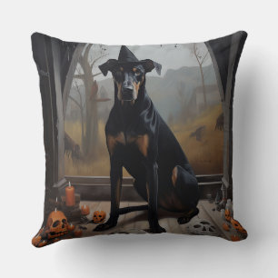 Coussin Doberman Citrouilles Halloween Épouvantable