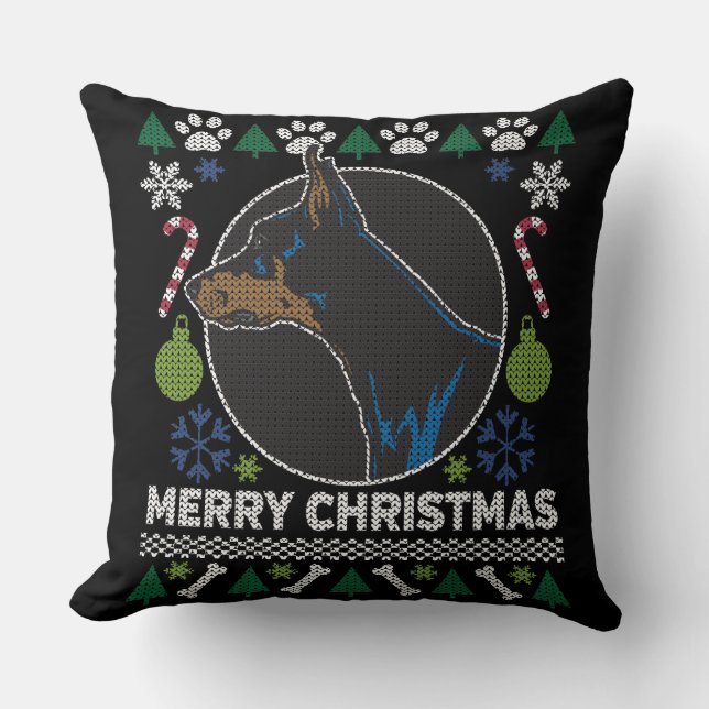 Coussin Doberman Pinscher laide chien de Noël doux (Recto)