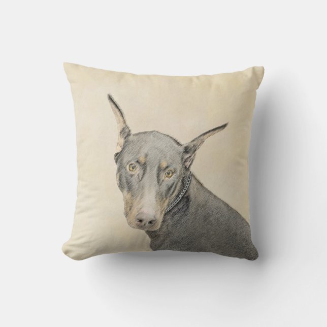 Coussin Doberman Pinscher Peinture - Art Chien original (Recto)