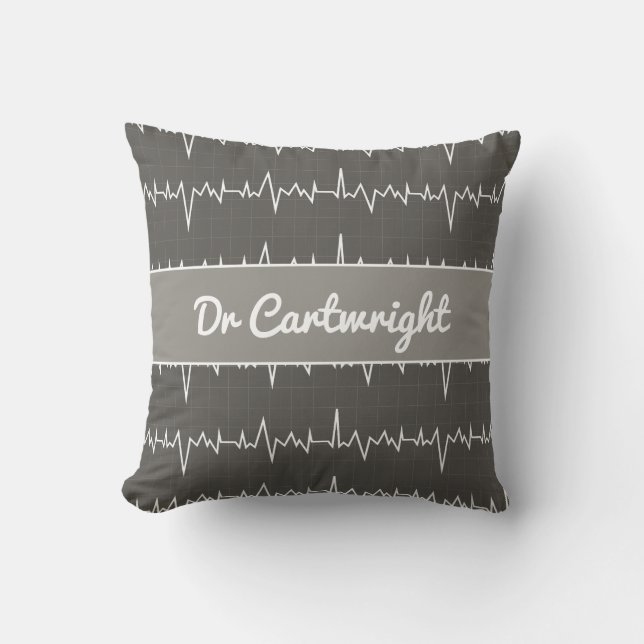 Coussin Docteur nom personnalisé ECG EKG don de coeur médi (Recto)