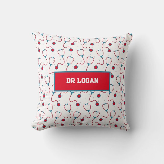 Coussin Docteur nom personnalisé stethoscope cadeau médica (Recto)