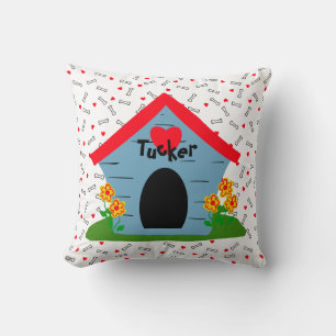 Coussin Dog House Red Hearts White Bones Chien ou Amoureux