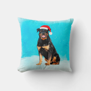Coussin Doigt Rottweiler en neige avec le chapeau du Père 