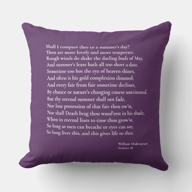Coussin Dois-je te comparer à un jour d'été ? sonnet 18 (Recto)