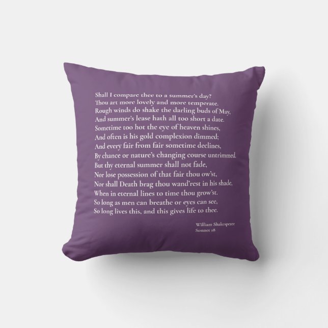 Coussin Dois-je te comparer à une journée d'été ? sonnet 1 (Recto)