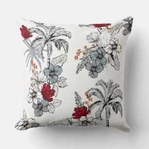 Coussin d'oiseaux floraux rouges/gris