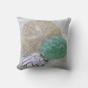 Coussin Dollar de sable, coquillage et verre de mer - cous