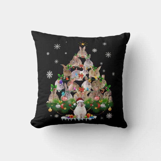 Coussin Don Bunny | Joli lapin Arbre de Noël Neige (Recto)