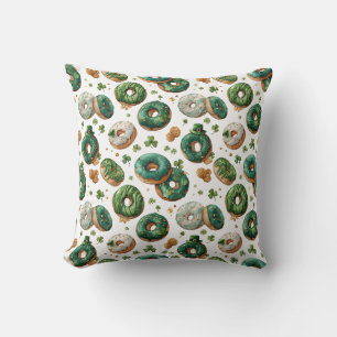 Coussin Donut et trèfle de Saint-Patrick aquarelle